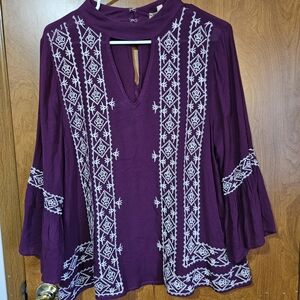Entro Plum Blouse with Ivory Embroidery